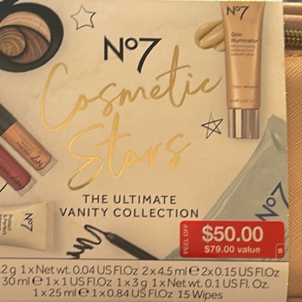 No.7 Makeup with cute pink makeup bag which is great for travel.